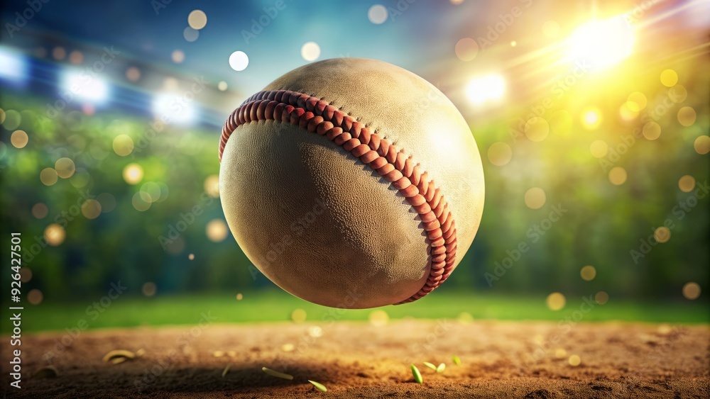 Action-packed close-up of a baseball in mid-air, spinning and stitching ...