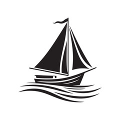 Sail boat icon, simple and clean, black silhouette of sail boat