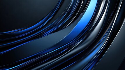 Poster - Futuristic vector illustration of abstract blue metallic curve lines against a dark grey background. The design is modern and luxurious, suitable for high-tech text and graphics.