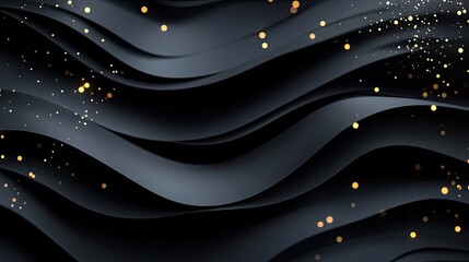 Poster - Geometric 3D design with black paper layers and sparkling golden dots, offering a sophisticated and textured abstract background for creative projects.