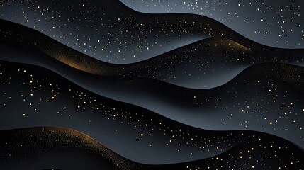 Poster - Geometric 3D design with black paper layers and sparkling golden dots, offering a sophisticated and textured abstract background for creative projects.