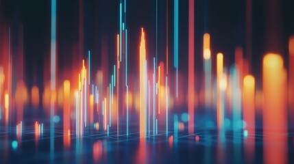 Poster - Glowing candlestick chart in 3D on a sleek blue background, showcasing market trends and trading data. Ideal for financial reports and investment analysis. -