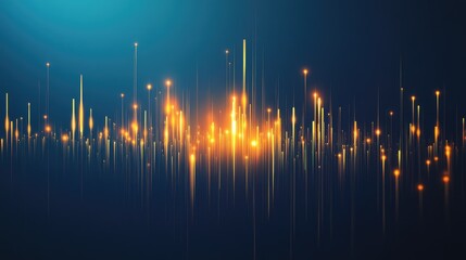 Poster - Glowing candlestick chart in 3D, set against a rich blue background. Captures financial trading and market analysis. Ideal for business presentations and investment visuals.