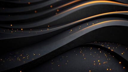 Leinwandbilder - Luxurious 3D black background with curved, sparkling gold lines and open copy space, ideal for a sleek and modern template design.