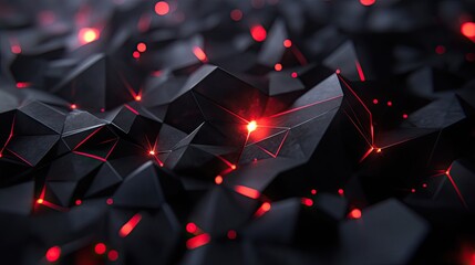 Poster - Modern black polygon background with sleek red light elements, ideal for a sophisticated and futuristic technology look. -
