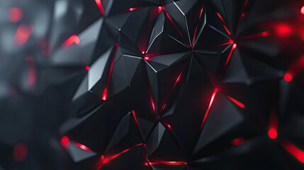 Poster - Modern black polygon background with sleek red light elements, ideal for a sophisticated and futuristic technology look. -