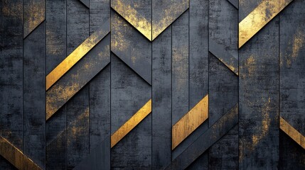 Poster - Modern geometric pattern featuring gold light arrows on a grey canvas, emphasizing a futuristic design with plenty of blank space for text or additional elements.