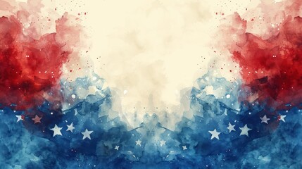 Wall Mural - Patriotic Watercolor Background with Star Border and Blank Center for July 4th, Memorial Day, or Veteran's Day Celebrations