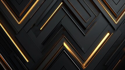 Poster - Modern luxury background featuring abstract gold arrows in a geometric pattern on a black blank space, emphasizing futuristic and creative technology concepts. -