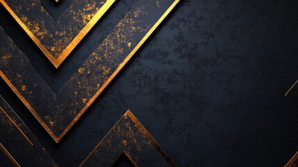 Poster - Modern luxury background featuring abstract gold arrows in a geometric pattern on a black blank space, emphasizing futuristic and creative technology concepts. -