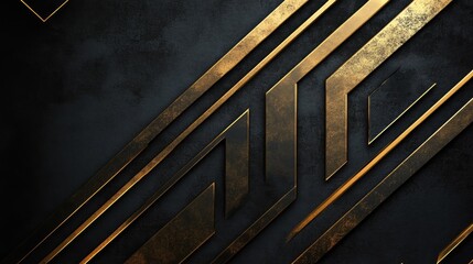 Poster - Modern luxury background featuring abstract gold arrows in a geometric pattern on a black blank space, emphasizing futuristic and creative technology concepts. -