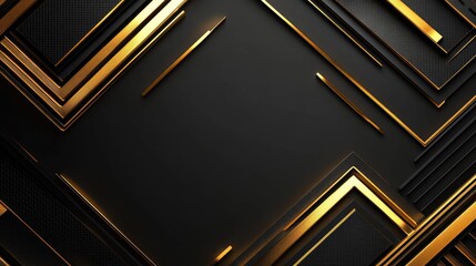 Poster - Modern luxury background featuring abstract gold arrows in a geometric pattern on a black blank space, emphasizing futuristic and creative technology concepts. -
