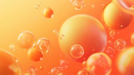 Poster - Modern orange backdrop with 3D realistic spheres, featuring textured bubbles or letters. Ideal for creating impactful banners and abstract vector designs.