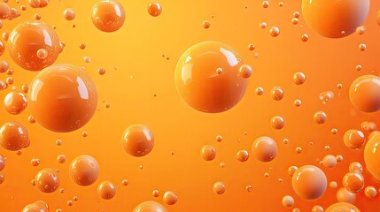 Poster - Modern orange backdrop with 3D realistic spheres, featuring textured bubbles or letters. Ideal for creating impactful banners and abstract vector designs.