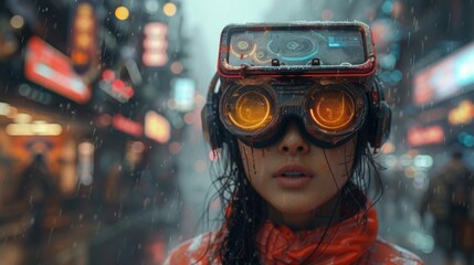 Sticker - Craft a cinematic illustration depicting the convergence of VR goggles, AI animations, and spinning holograms in a thrilling sci-fi adventure.