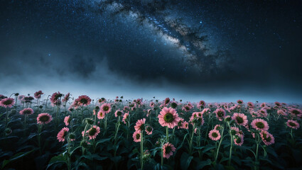 Wall Mural - Flower field in night.