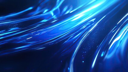 Poster - Shiny blue curved lines on a futuristic abstract background, creating a sleek and modern visual. Suitable for technology themes and business banners.