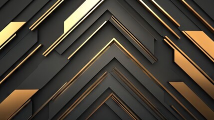 Poster - Sleek vector illustration of geometric gold arrows on a grey background. The modern design features a futuristic style with plenty of blank space for adding text or graphics.