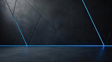 Poster - Sophisticated dark grey backdrop with radiant blue light lines and smooth shadow effects, perfect for a high-end and modern look.