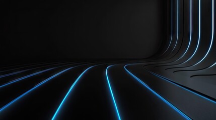 Poster - Sophisticated dark grey backdrop with radiant blue light lines and smooth shadow effects, perfect for a high-end and modern look.