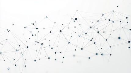 Poster - Tech network of dots connected by lines on a white backdrop. Abstract geometric background representing digital data, analysis, and global communication networks.