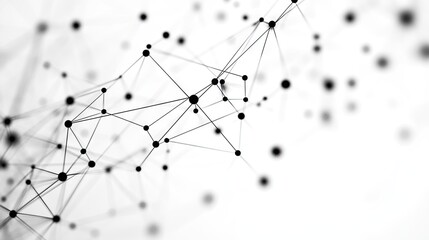 Poster - Tech network of dots connected by lines on a white backdrop. Abstract geometric background representing digital data, analysis, and global communication networks.