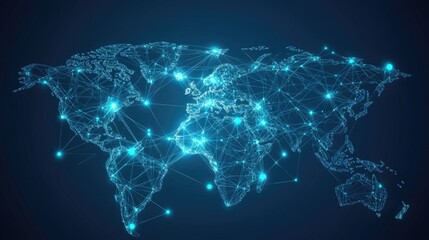 Poster - Vector illustration of an abstract world map with global data connections and network links. Modern telecommunication design showcasing business connectivity across continents.