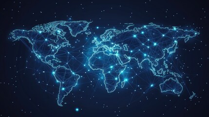 Poster - Vector illustration of an abstract world map with global data connections and network links. Modern telecommunication design showcasing business connectivity across continents.