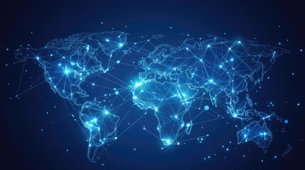Poster - Vector illustration of an abstract world map with global data connections and network links. Modern telecommunication design showcasing business connectivity across continents.