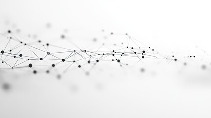 Poster - White background with an intricate web of tech connection dots and geometric lines. Abstract representation of data networks, connectivity, and digital technology.