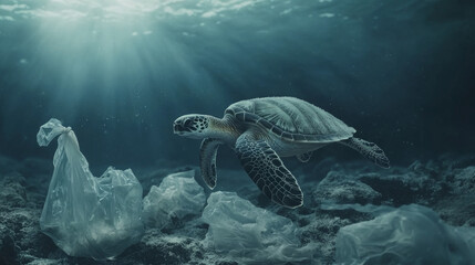 Plastic waste dumped in the ocean harms wildlife. --ar 16:9 --v 6.1 Job ID: 5ead308e-99d0-4413-ab7a-50b4165dd181