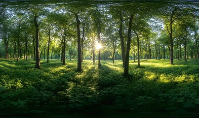 Wall Mural - Sunbeams Through a Lush Green Forest