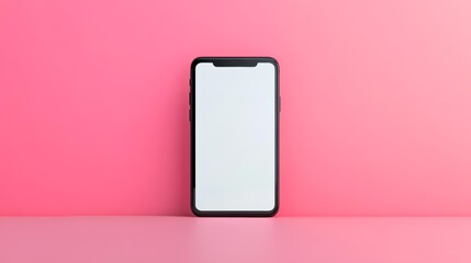 A smartphone with a blank screen is placed against a bright pink background, ideal for use in technology-related marketing, app promotions, or design mockups,