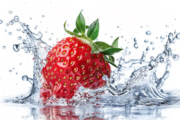 Strawberry fruit with water splash isolated on white background, version 3