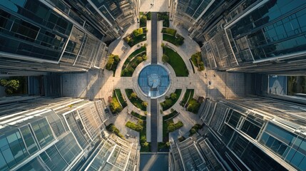 Poster - Top view of a high-tech Indian business park with glass and metal structures and green terraces