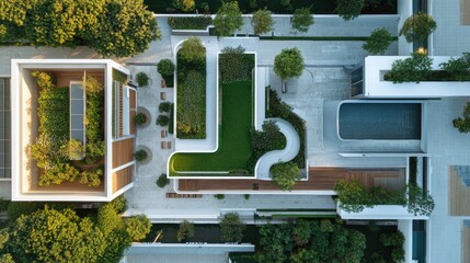 Poster - Top view of a modern Indian hospital with a clean, minimalist design and landscaped outdoor areas