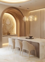 Sticker - Modern Interior Design with Arched Walls and Marble Flooring