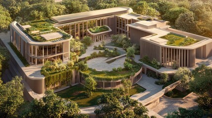 Poster - Top view of a modern Indian research center with sleek design and integrated greenery