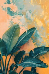 Tropical Leaves on a Vintage Wall