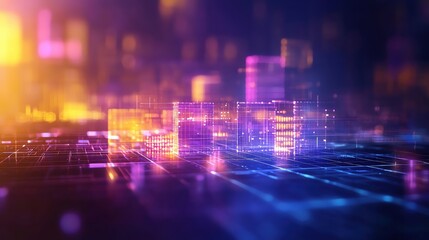 Poster - A vibrant abstract digital background featuring glowing cubes and lines, perfect for technology and innovation themes.