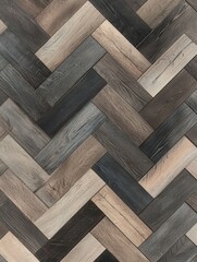 Wall Mural - Elegant Herringbone Wood Flooring with Dark Grey and Light Brown Straight Lines