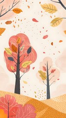 Sticker - Abstract Autumn Forest Illustration With Trees And Leaves