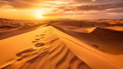 Wall Mural - desert landscape with sand dunes and a setting sun