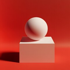 Wall Mural - White Sphere on Red Background Minimalist 3D Illustration