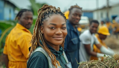 Sticker - Diverse group of people engaged in a community cleanup 