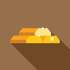 Sticker - Three gold bars are shining on a brown background with a long shadow