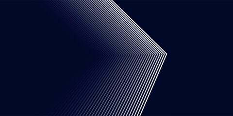 Wall Mural - Abstract dark futuristic technology banner background. Glowing white and blue arrow lines graphic design. Modern geometric line pattern