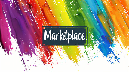 Poster - Vibrant paint brush strokes backdrop with a marketplace banner