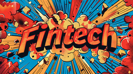 Poster - Fintech boom: a vibrant comic book style illustration with dynamic motion lines and bright colors