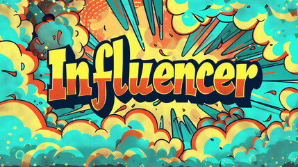 Poster - Vibrant illustration showcasing the impact of social media influencers with a dynamic design